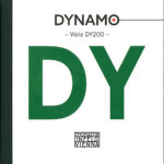 Album cover for "Dynamo Viola DY200" featuring large green letters "DY" in the center and the Thomastik-Infeld Vienna logo at the bottom on a white background.