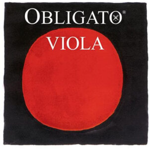 A black square with a large red circle in the center. At the top, the word "OBLIGATO" is printed in white uppercase letters, and below it, the word "VIOLA" appears in a smaller white font.