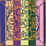 A decorative illustration features the word "PASSIONE" at the top, ornate black and gold scrollwork, and five vertical color stripes in purple, yellow, orange, green, and pink, with a circle containing an "X" and "123" near the top center.