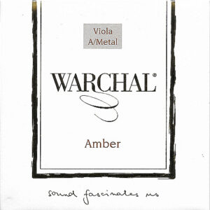 A white square package labeled "Warchal Amber" with "Viola A/Metal" in a box at the top, the Warchal logo in the center, and "sound fascinates us" handwritten at the bottom.